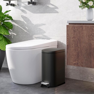 2.6 Gallon / 10 L Stainless Steel Bathroom Trash Can with Lid, Slim Waterproof Garbage Can for Bedroom, Small Step-on Metal Trash Bin ,