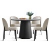 5-Piece Modern Black Dining Table Set, 46" Round Pedestal Table and 4 Upholstered Linen Chairs for Kitchen or Small Spaces-Maison Boucle - 3 of 4