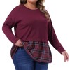 Women's Plus Size Patchwork Plaid Contrast Hem Crew Neck Long Sleeve Casual Fall Peplum Blouse - Agnes Orinda - 2 of 4