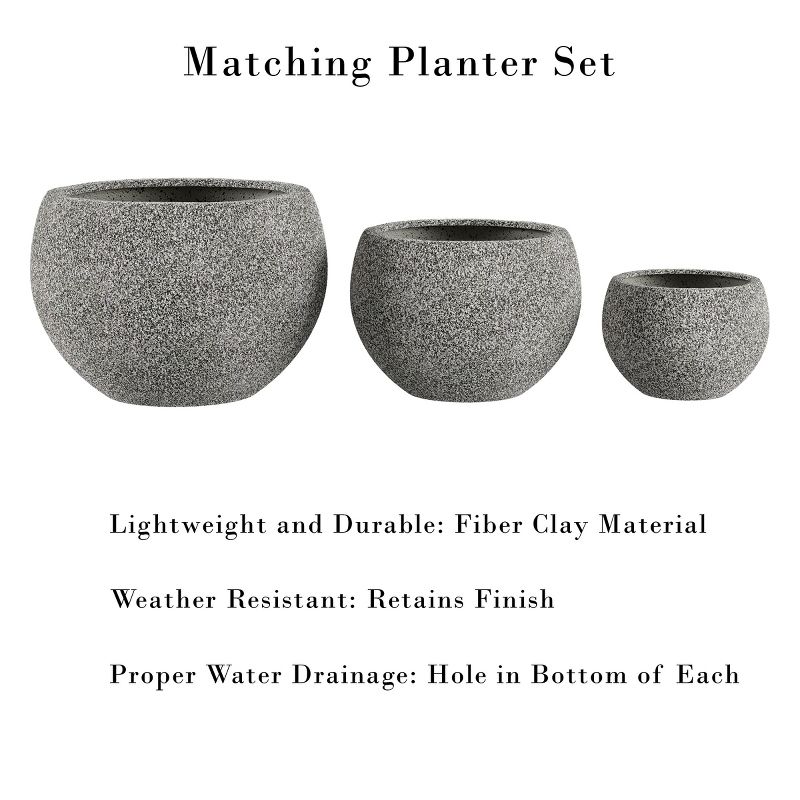 Fiber Clay Planters - 3-Piece Varying Height Textured Pot Set - Rounded Bottom and Drainage Holes for Herbs, Plants, or Flowers by Pure Garden (Gray), 3 of 9