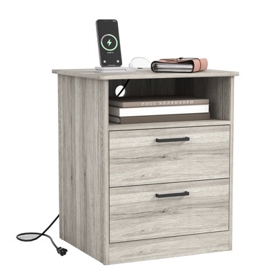CIPACHO Grey 2 Drawer Modern Nightstand Large Storage With USB C And AC Outlets For Easy Charging