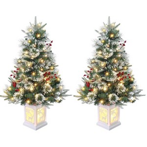 Clearance! 3 FT Artificial Pre-Lit Christmas Tree with Deer Lightbox, Vintage Potted Base, Snow Flocked, Easy Setup - 1 of 4