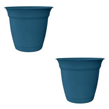 HC Companies 6 Inch Eclipse Planter Indoor Outdoor Round Classic Pot w/ Attached Saucer for Flowers and Succulents, Peacock Blue (2 Pack)