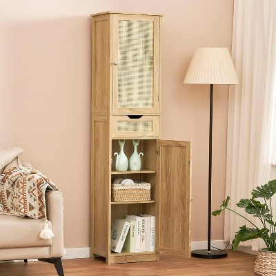 USIKEY Tall Bathroom Storage Cabinet, Bathroom Cabinet with 2 Doors & 1 Drawer, Storage Cabinet with Adjustable Shelves, for Bathroom, Living Room