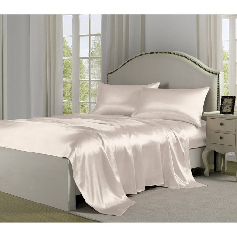 Vonty Satin Sheets Queen Size Silky Soft Satin Bed Sheets Ivory