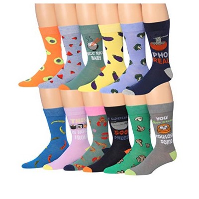 JAMES FIALLO Men's 12-Pairs Food-inspired Eye-Catching Funny Novelty Colorful Patterned Dress Socks for Men