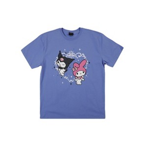 Kuromi & My Melody Sparkling Heart Frame Adult Periwinkle Crew Neck Short Sleeve T-shirt - 1 of 1