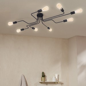 Rennnsan Stenvia 47"W 8-Light Geometric Glass Industrial Dimmable Semi Flush Mount in Black - 1 of 4
