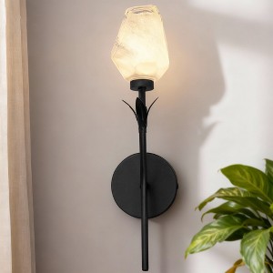 DORESshop 6 in. 1-Light Black Wireless Dimmable Wall Sconce with Flower Art Glass Shade for Bedroom Living Room, 2-Pack - 1 of 4