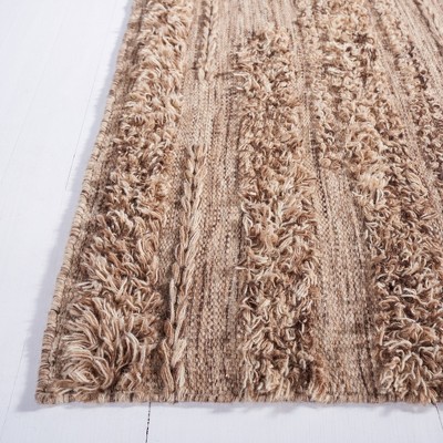 Handwoven Brown Beige Wool Cotton Rectangular Area Rug