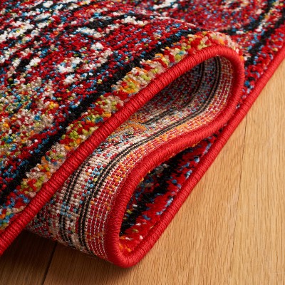 Vintage Black and Red Square Synthetic Area Rug