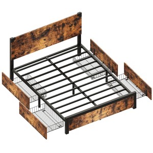 Platform Bed Frame with Headboard & 4 Storage Drawers, Sturdy Quiet Metal Platform Bed Frame - 1 of 4