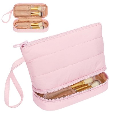 Paaaawaters Stripe Makeup Brush Organizer Bag Travel Make up Bags for Women Double Layer Makeup Pouch for Girls/Women