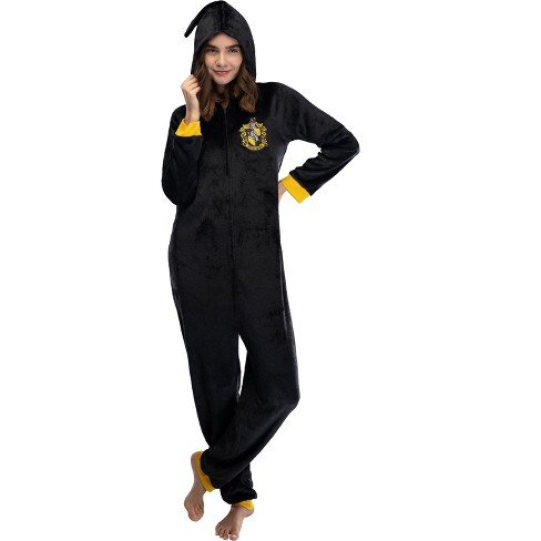 Harry Potter Juniors Hufflepuff Hooded One Piece Pajama Union Suit XXL XXXL Black