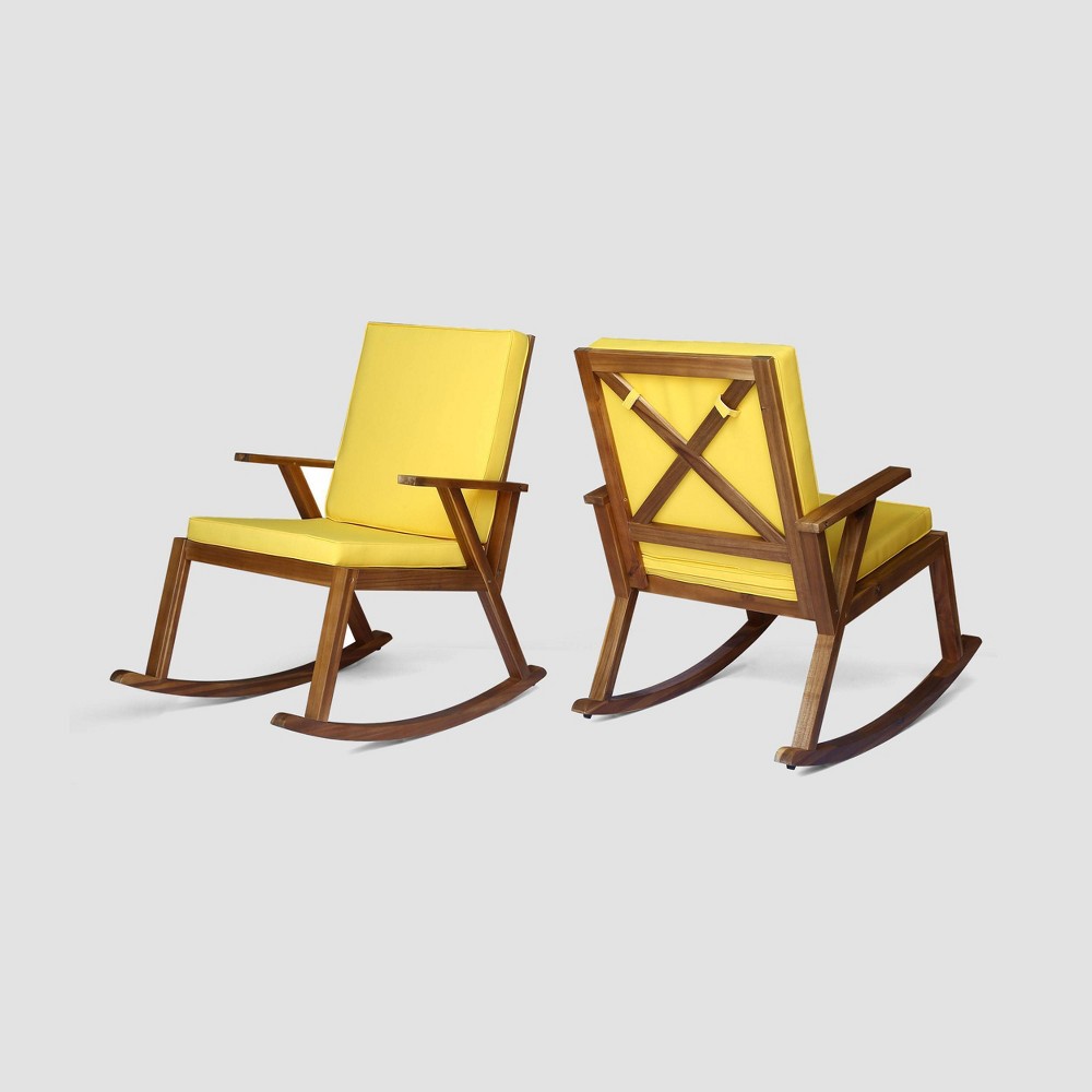 Photos - Garden Furniture Champlain 2pk Acacia Wood Rocking Chair Teak/Yellow - Christopher Knight H