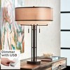 Franklin Iron Works Modern Industrial Table Lamp 27 1/2" Tall with USB Charging Port Oil Rubbed Bronze Double Fabric Shade for Bedroom Living Room - 2 of 4