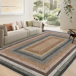 Washable Area Rugs Braided Print Accent Rug with Non-Slip Backing - 1 of 4