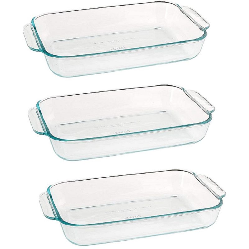 Pyrex Basics 2 Quart Oblong Glass Baking Dish, Clear 7 x 11 inch (Set of 3), 1 of 7