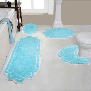 Allure Collection Bathroom Rug, Soft and Absorbent Bath Rugs, Non-Slip Bath Carpet, Machine Washable, Quick-Dry Rug- 4 Pcs Set with Contour, Turquoise - 1 of 4