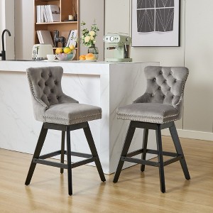 CAVINAS Swivel Counter Height Stools Set of 2, Velvet Bar Stool with Wooden Legs, Button Tufted Counter Height Bar Chair for Bar, Dining Room - 1 of 4