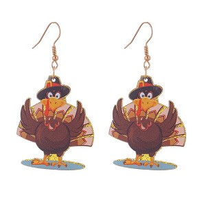 HTUTWOO Thanksgiving Turkey Earrings, Cute Funny Acrylic Turkey Maple Leaf Drop Earrings, Fall Jewelry Charms Gifts for Women - 1 of 4