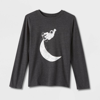 Boys' Moon Skater Long Sleeve Graphic T-Shirt - Cat & Jack™ Charcoal Gray