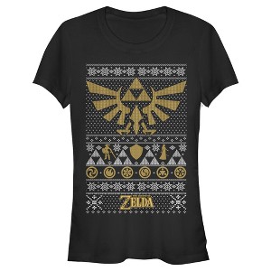 Juniors Womens Nintendo Ugly Christmas Legend of Zelda Triforce T-Shirt - 1 of 3