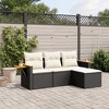 vidaXL 4 Piece Patio Sofa Set with Cushions Black Poly Rattan - Black and Cream - 2 of 4