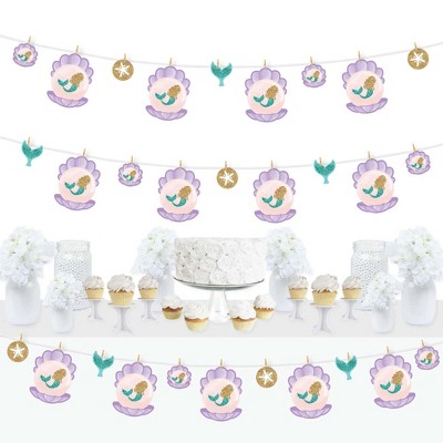 Big Dot of Happiness Let's Be Mermaids - Baby Shower or Birthday Party DIY Decorations - Clothespin Garland Banner - 44 Pieces