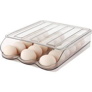 Automatic Rolling Egg Storage Container for Refrigerator, 2-Layer Large Capacity Organizer with Clear Lid - 1 of 4