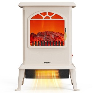 ROVSUN 22.4''H Electric Fireplace Stove with Simple Knob Control & Realistic Flame Color, Quartz Heater with Overheat & Tip-Over Protection, White - 1 of 4