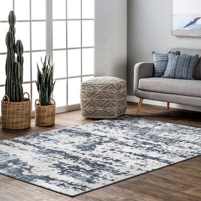 Ginny Blue Abstract Washable Synthetic Area Rug
