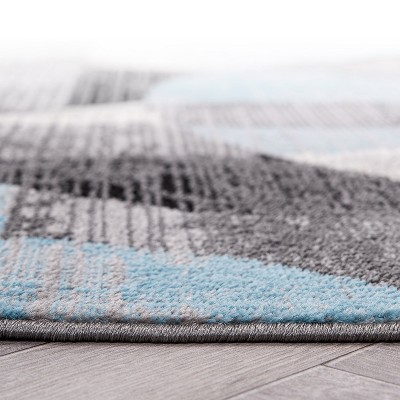 Modern Blue and Gray Geometric Polypropylene Runner Rug 2'x7'
