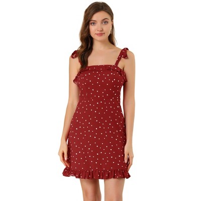 Allegra K Women's Printed Sleeveless Ruffle Tie Shoulder Summer A Line Mini Dress