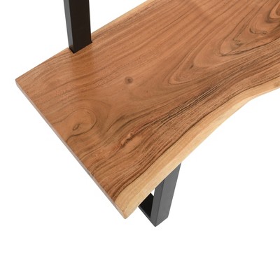 Natural Acacia Wood Hall Tree with Metal Hooks and Shelves