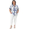 Women's Plus Size Floral Print Button Down Collared V Neck Roll Short Sleeve Elegant Summer Shirts - Agnes Orinda - 3 of 4