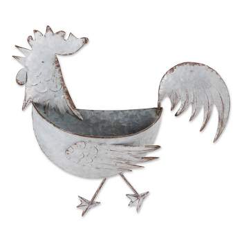 Zingz & Thingz 4" Rooster Galvanized Novelty Iron Outdoor Wall Planter Pot White