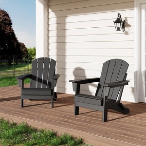 Folding Adirondack Chair - HDPE Outdoor All-Weather Fire Pit Chairs, Ergonomic Extended Backrest for Patio, Garden Pool, Backyard - 1 of 4