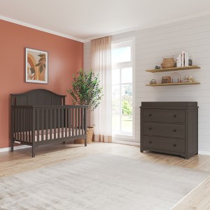 Child Craft Cottage Arch Top Crib & Dresser Nursery Set, Includes 4-in-1 Convertible Crib, 3 Drawer Dresser, & Changing Table Topper (Dapper Gray) - 1 of 4