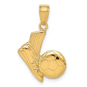 Black Bow Jewelry 14k Yellow Gold Soccer Shoe and Ball Pendant - 1 of 4