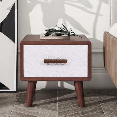 Wood Nightstand with Drawer, Modern End Table Side Table,Bedroom Bedside Table with Wood Legs, Freestanding Narrow Side Table for Bedroom Living Room