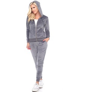 Women's 2 Piece Velour Tracksuit Set - White Mark - 1 of 4
