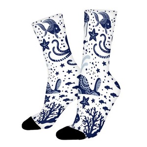 Marine Animals Women Printed Crew Socks Funny Funky Socks Soft Polyester Novelty Gifts for Artists Men - 1 of 1
