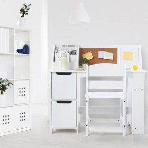Kids Desk and Chair Set, Small Children Study Table and Chair Set with Storage Cabinets, Corkboard & Side Open Shelves - 1 of 4