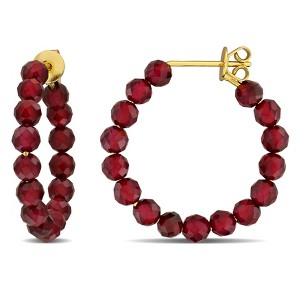 EVERLY JEWELRY | Yellow Plated Sterling Silver 3.8 CT TGW Garnet Hoop Earrings - 1 of 4