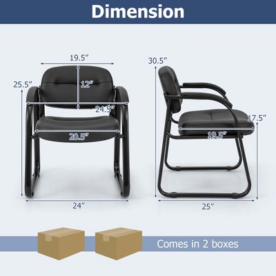 Black Leather and Metal Fixed Arm Conference Chairs, Set of 4