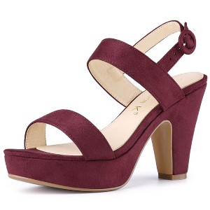 Allegra K Women's Slingback Platform Chunky High Heel Adjustable Buckle Strap Sandals - 1 of 4