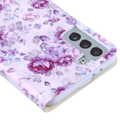 MyBat MyJacket Wallet Diamond Series Compatible With Samsung Galaxy S21 Plus - Fresh Purple Flowers