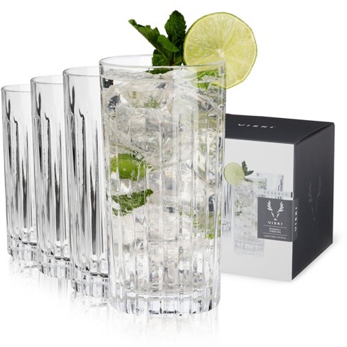 Viski Highland Highball Drinking Glasses Set of 4 - Premium Crystal Square  Cut Tall Cocktail Glassware Gift Set, 12 oz