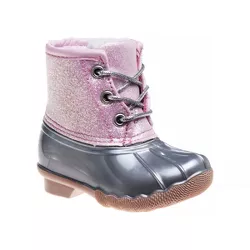Josmo Girls Water Resistant Rain Boot Duck Boots - Silver/Pink, 4